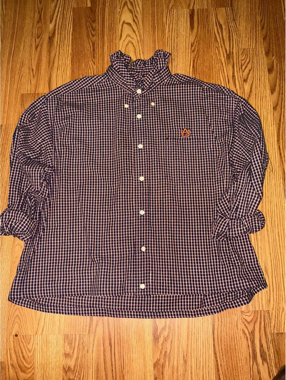 Upcycled Reworked Ruffle Collar Shirt Auburn War Eagles